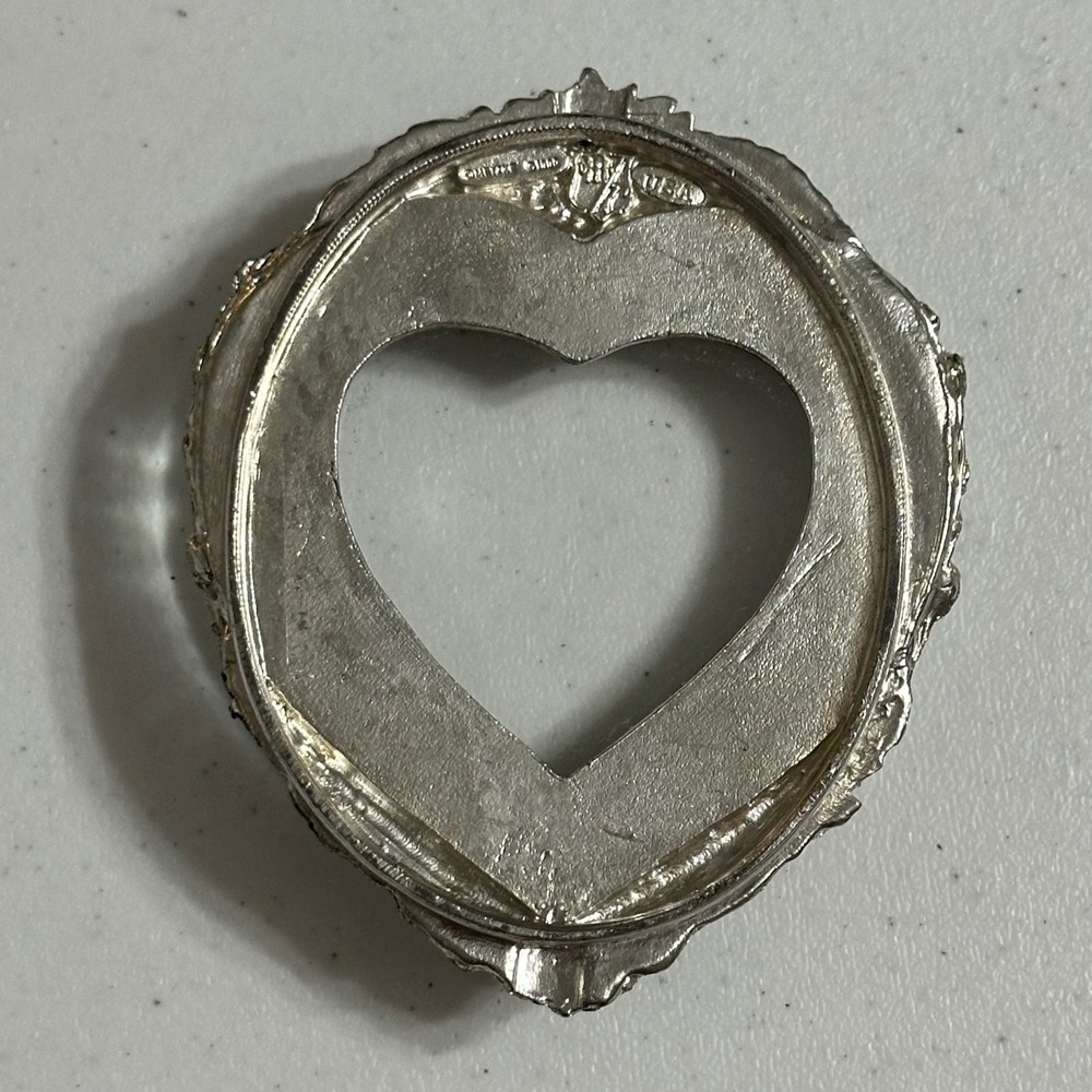 Metzke Rose Floral Heart Picture Frame Pewter VTG 1989 Silver Tone Paperweight - Picture 4 of 7